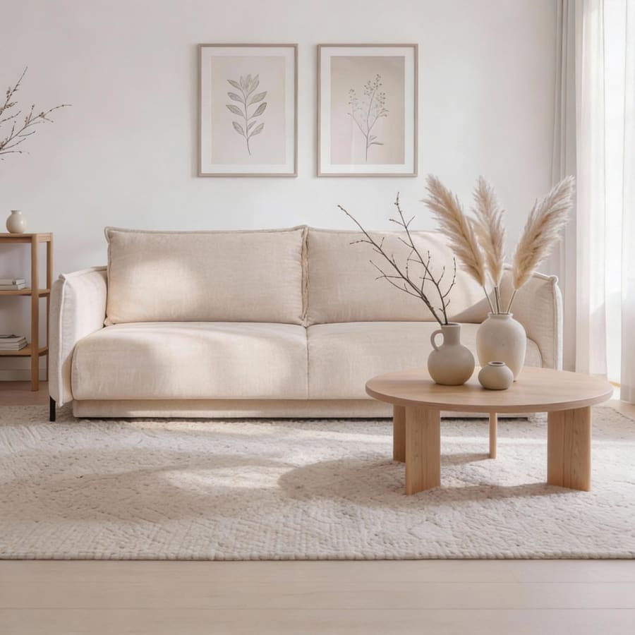 Canap&eacute; 3 places convertible avec coffre en tissu beige